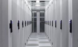 Data center corridor with racks